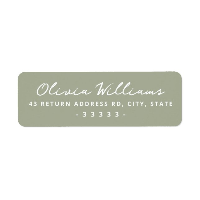 Handwritten script dusty sage return address label (Front)