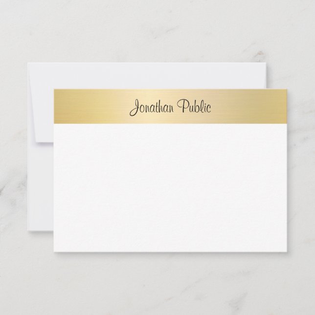 Handwritten Script Elegant Modern Gold White Card (Front)