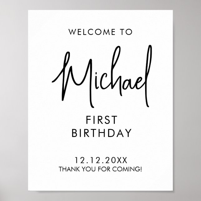 Handwritten Script First birthday sign Welcome (Front)