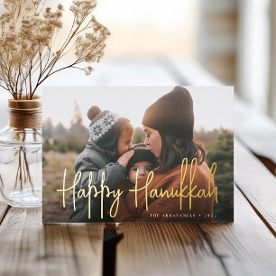 Handwritten Script Full Photo Hanukkah Foil Holiday Card