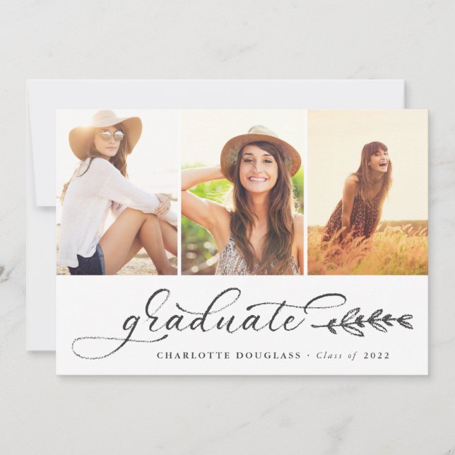 Handwritten Script Graduate 3 Photo Collage Announcement (Front)