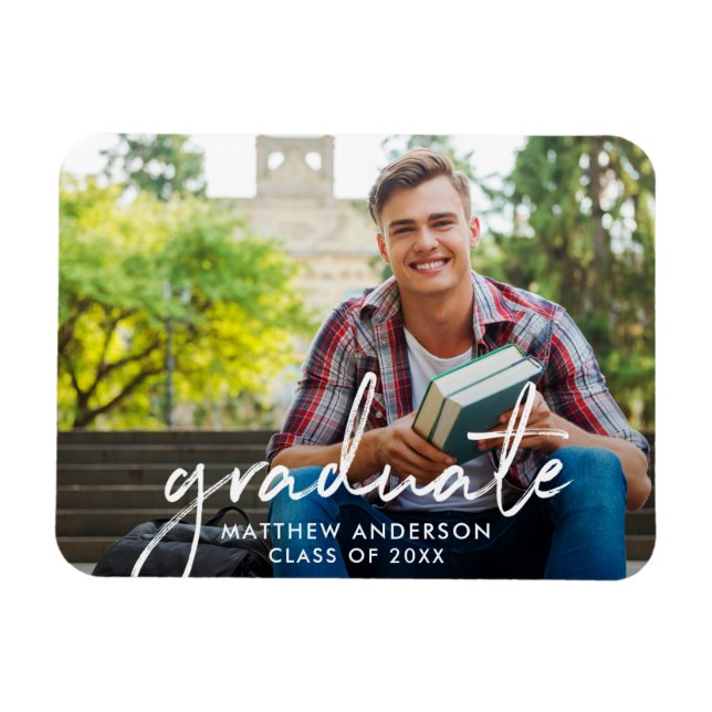 Handwritten Script Graduate Photo Graduation Magnet (Horizontal)