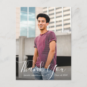 Handwritten script graduation thank you postcard