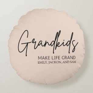 Handwritten Script Grandkids make life Grand Round Cushion
