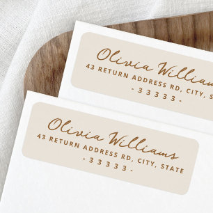 Handwritten script ivory return address label