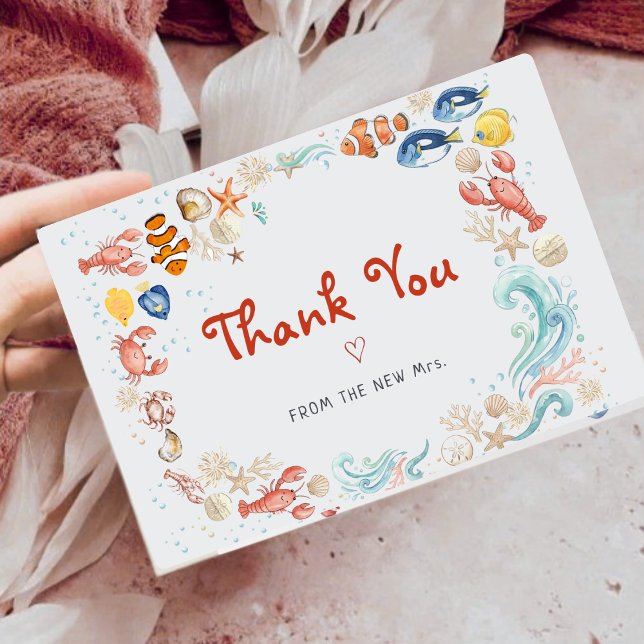 Handwritten Script Lobster Bridal Shower Thank You Card (Creator Uploaded)