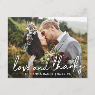 Handwritten Script Love and Thanks Wedding Postcard
