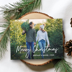 Handwritten Script Merry Christmas Couple Photo Postcard