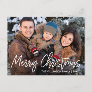 Handwritten Script Merry Christmas Family Photo Postcard