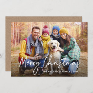 Handwritten Script Merry Christmas Photo Kraft Holiday Card