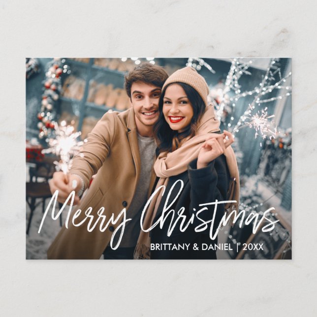 Handwritten Script Merry Christmas Photo Postcard (Front)