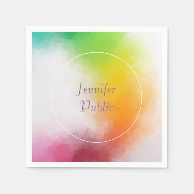 Handwritten Script Modern Bright Colours Template Napkin (Front)