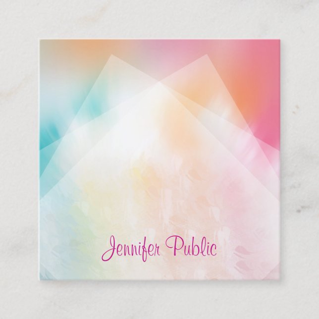Handwritten Script Modern Colourful Abstract Art Square Business Card (Front)