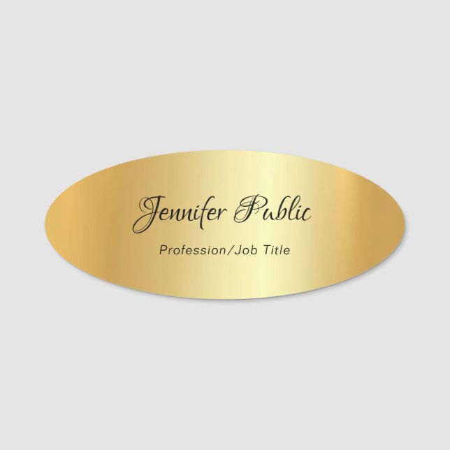 Handwritten Script Modern Elegant Gold Template Name Tag (Front)
