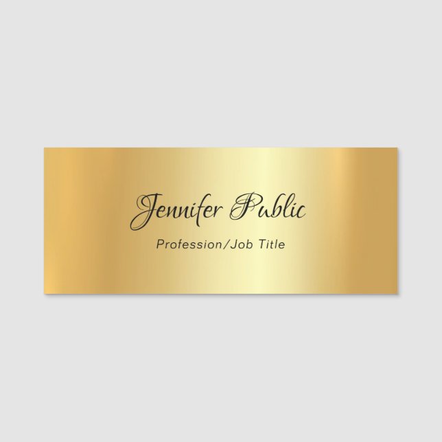 Handwritten Script Modern Elegant Gold Template Name Tag (Front)