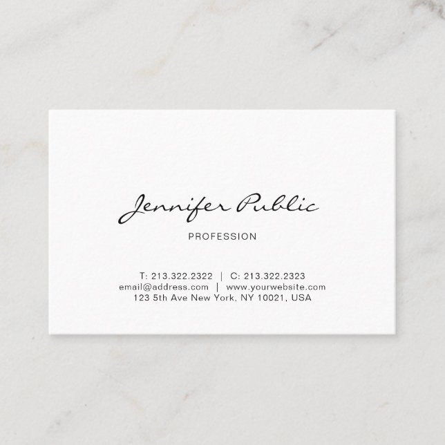 Handwritten Script Modern Elegant Minimalist Plain Business Card (Front)