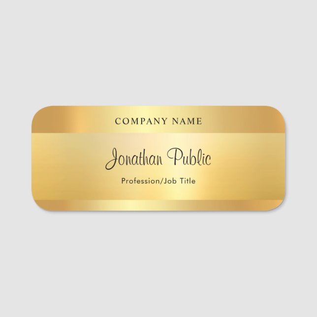 Handwritten Script Modern Glamour Gold Template Name Tag (Front)