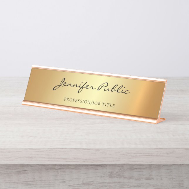 Handwritten Script Modern Gold Glamour Template Desk Name Plate (Front)