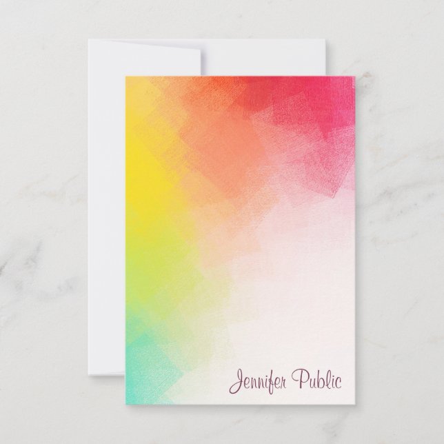 Handwritten Script Monogram Rainbow Colours Card (Front)