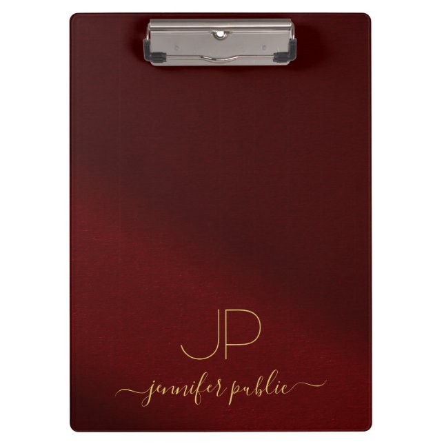 Handwritten Script Name Elegant Gold Text Monogram Clipboard (Front)
