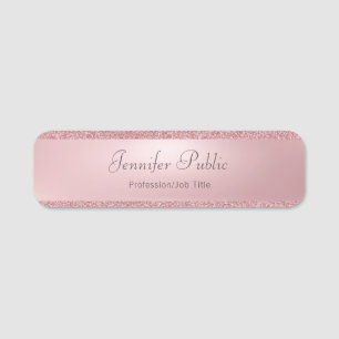 Handwritten Script Name Elegant Rose Gold Glitter Tag