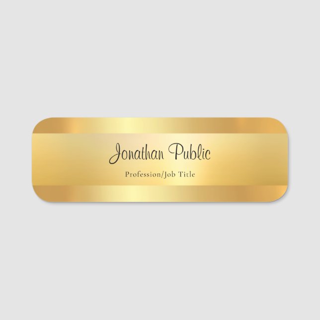 Handwritten Script Name Gold Elegant Template Tag (Front)
