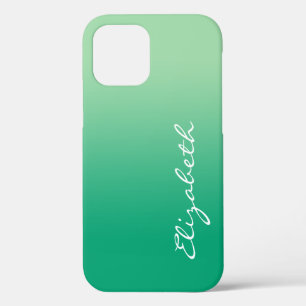 Handwritten Script Name Light Dark Green Gradient iPhone 12 Case