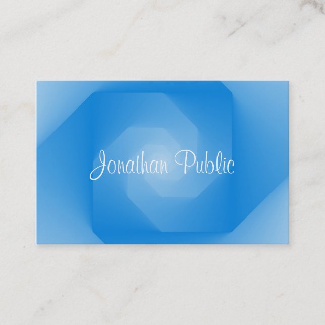 Handwritten Script Name Modern Blue Template Business Card (Front)