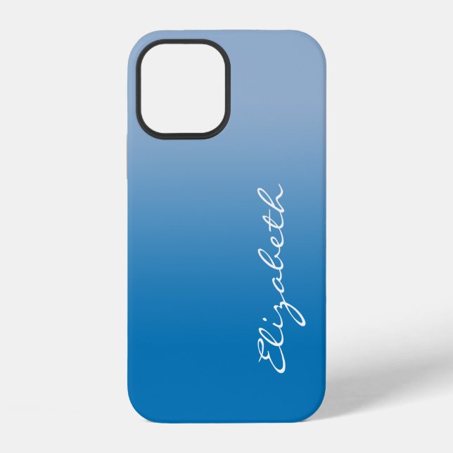 Handwritten Script Name on Blue Gradient iPhone Case (Back)