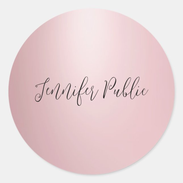 Handwritten Script Name Rose Gold Template Custom Classic Round Sticker (Front)