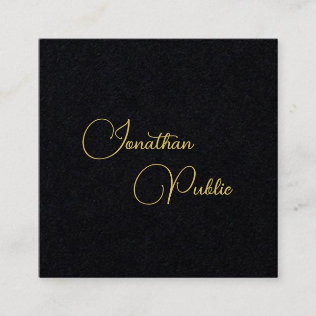 Handwritten Script Name Template Premium Black Square Business Card (Front)