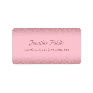Handwritten Script Name Template Rose Gold Glitter Label