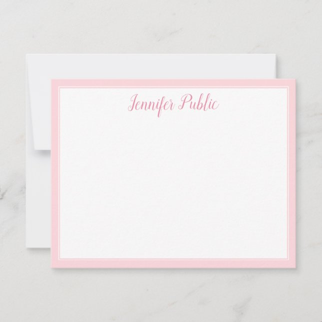 Handwritten Script Name Text Pink Border Template (Front)