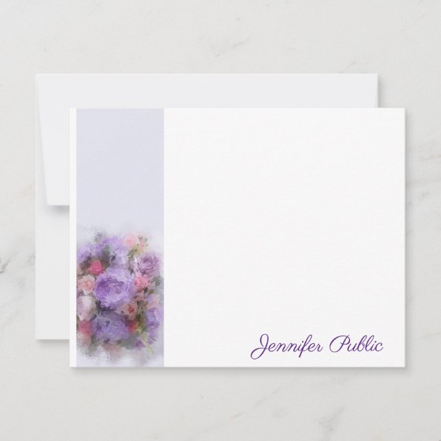 Handwritten Script Name Watercolor Roses Flowers Card (Front)