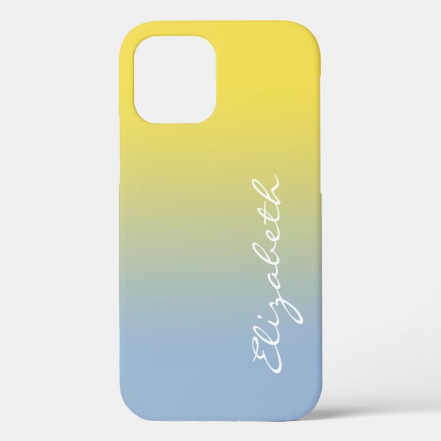 Handwritten Script Name Yellow Light Blue Gradient Case-Mate iPhone Case (Back)