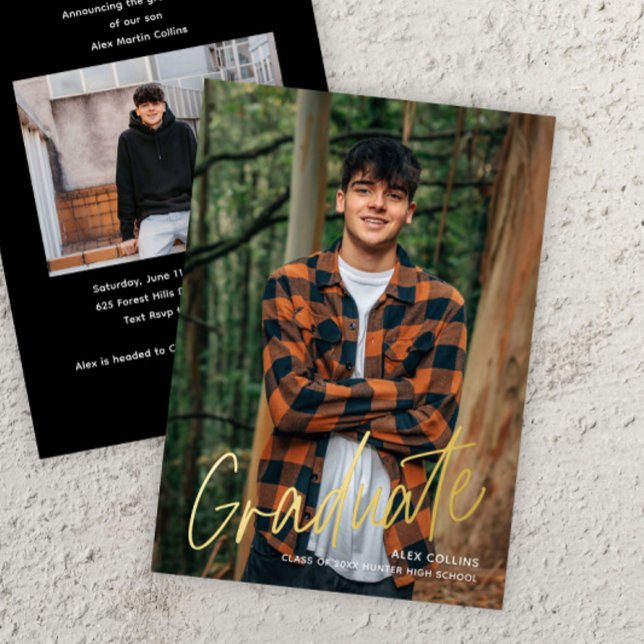 Handwritten Script Photo Graduation (Modern Graduate Script Photo Graduation Foil Invitation Announcements.)