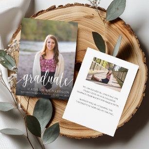 Handwritten Script Photo Graduation Announcement