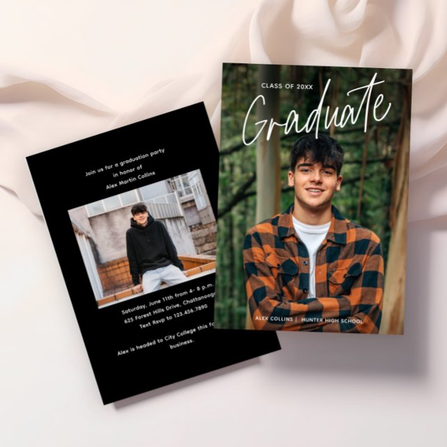 Handwritten Script Photo Graduation Invitation (Modern Handwritten Photo Graduation Invitations.)