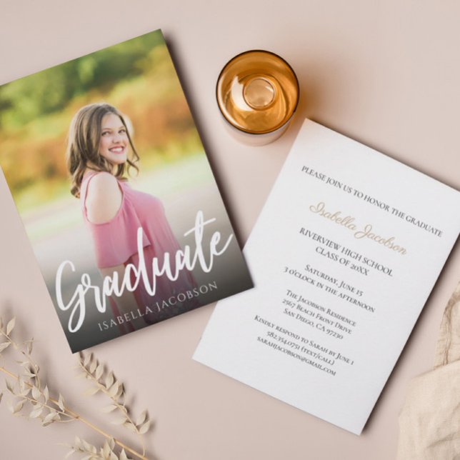 Handwritten Script Photo Graduation Party Invitation (Creator Uploaded)