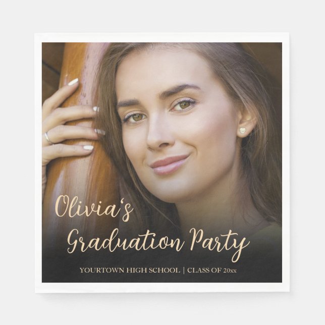 Handwritten Script Photo Graduation Party Napkin (Front)