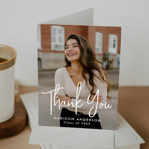 Handwritten Script Photo Graduation Thank You Card