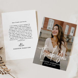 Handwritten Script Photo Graduation Thank You Card