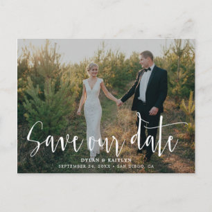 Handwritten Script   Photo Save Our Date Postcard