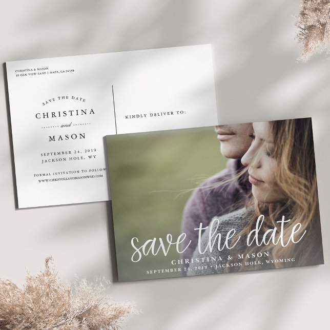 Handwritten Script | Photo Save the Date Announcement Postcard (Creator Uploaded)