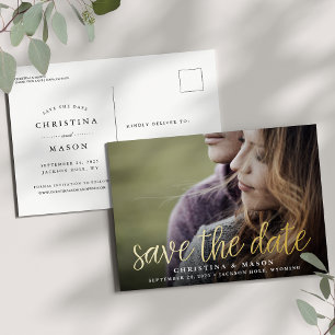 Handwritten Script   Photo Wedding Save the Date Foil Invitation Postcard