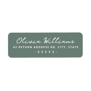Handwritten script pine green return address label
