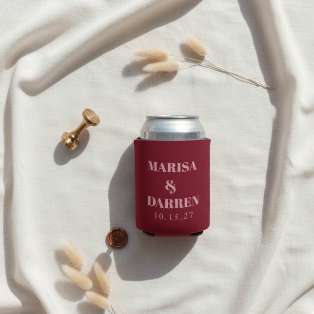 Handwritten Script Pink Custom Wedding Can Cooler (Creator Uploaded)