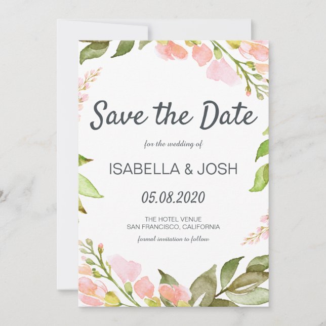 Handwritten Script Pink Floral Boho Save the Date (Front)