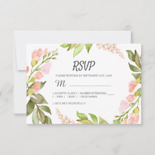 Handwritten Script Pink Floral Rustic Boho Wedding RSVP Card