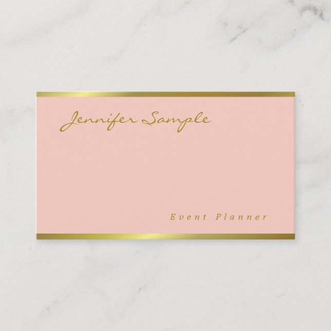 Handwritten Script Pink Gold Modern Elegant Beauty Business Card (Front)